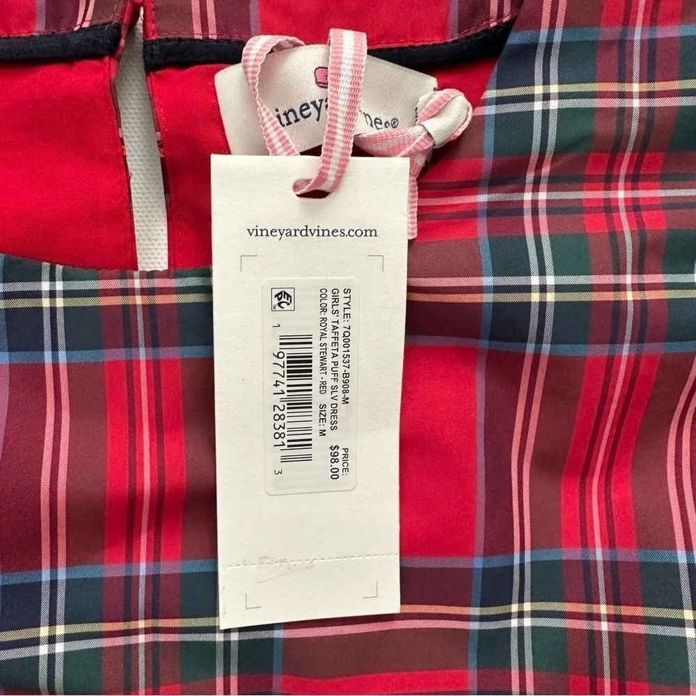 VINEYARDS VINES Girl's Plaid Taffeta Puff Sleeve Dress Size M